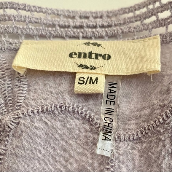 Lilac Tunic Top S/M Floral Cotton Lace-up Embroidered Crochet Blouse Flowy - Picture 9 of 15